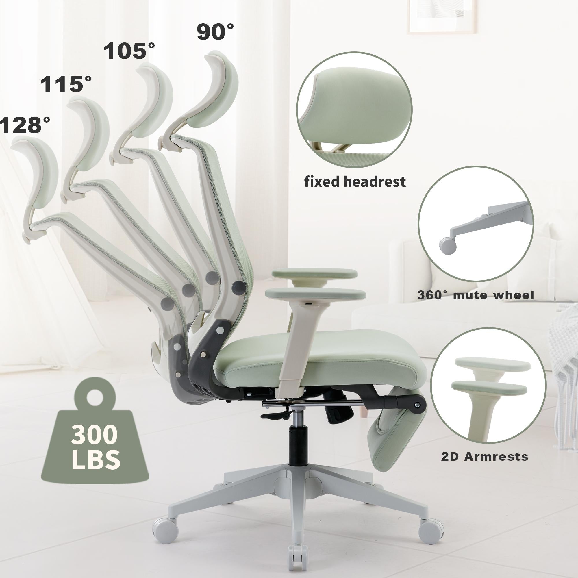 High Back Office Chair with 2d armrest and foot rest, tilt function max 128°,Black