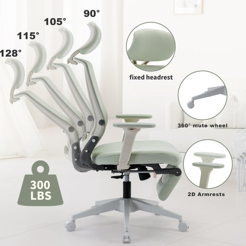 High Back Office Chair with 2d armrest and foot rest, tilt function max 128°,Black