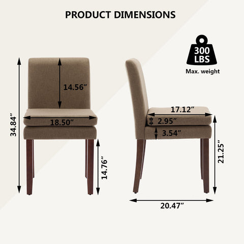Armless linen dining chair with cushioned seat, featuring modern minimalist design suitable for various occasions.Set of 2 (2-Pack)