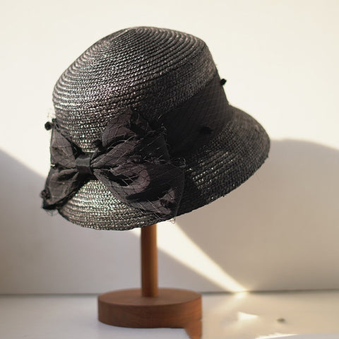 Fashionable All-match Personalized Bow Mesh Sunshade Straw Hat