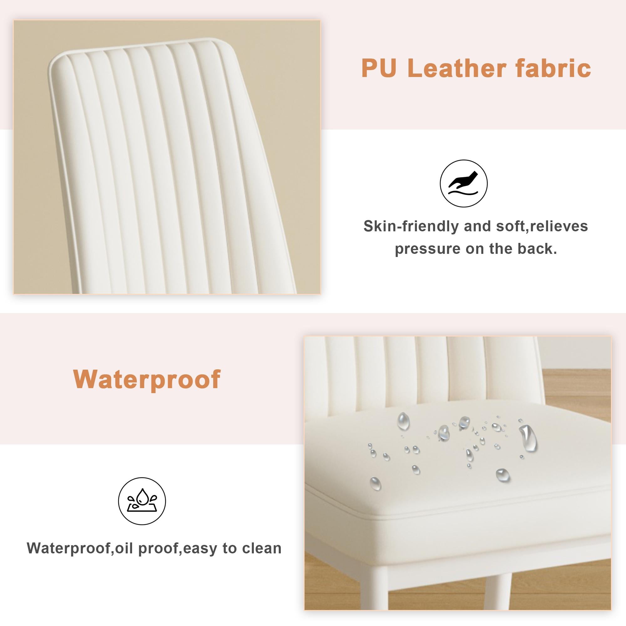 A set of 4 dining chairs, PU material high backrest seats and sturdy leg chairs, suitable for restaurants, kitchens, and living rooms.