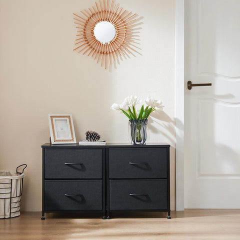 Fabric Dresser with 2 Drawers, Nightstands with Adjustable Feet, End Table for Bedroo, Set of 2