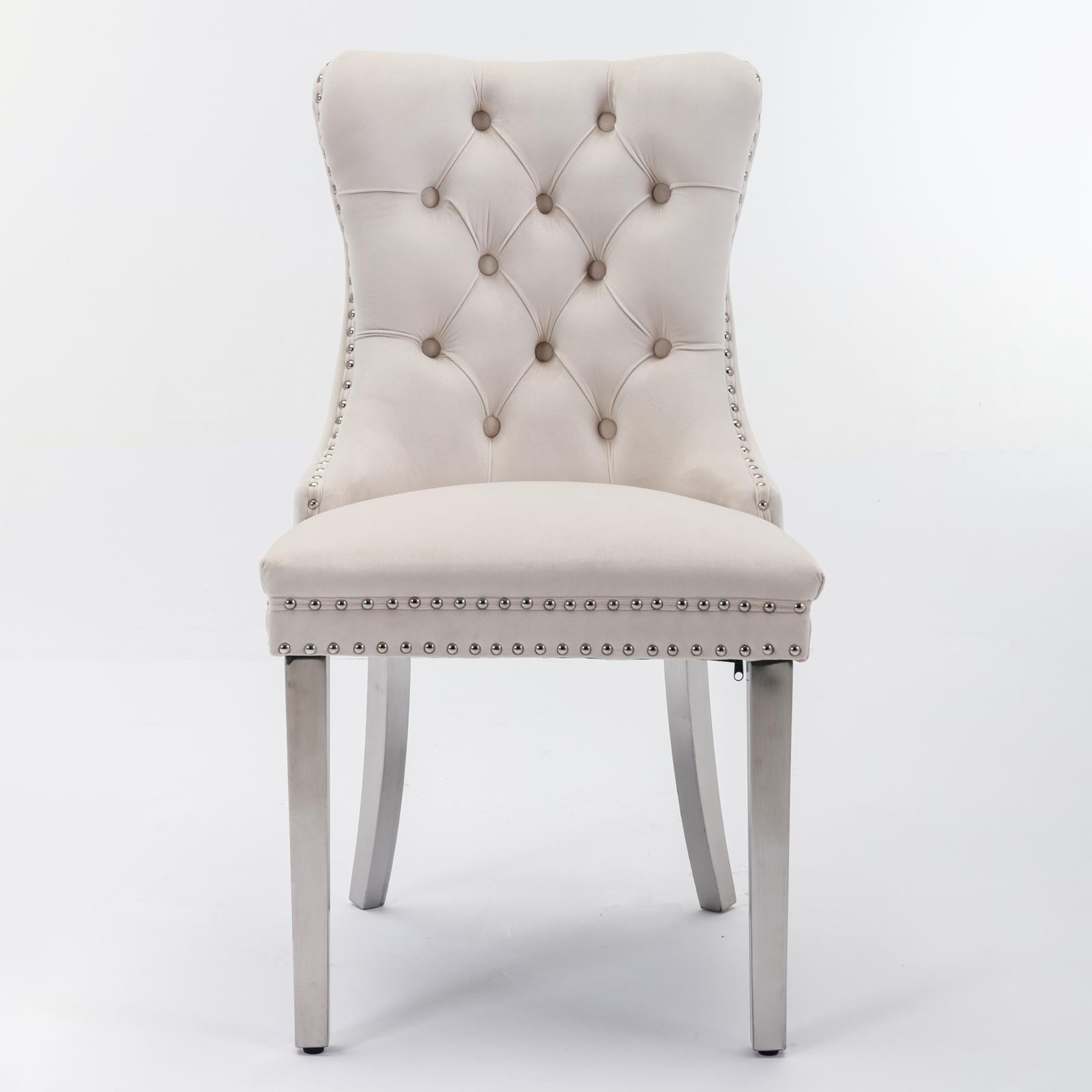 Modern, High-end Tufted Solid Wood Contemporary Velvet Upholstered Dining Chair with Chrome Stainless Steel Plating Legs,Nailhead Trim,Set of 2