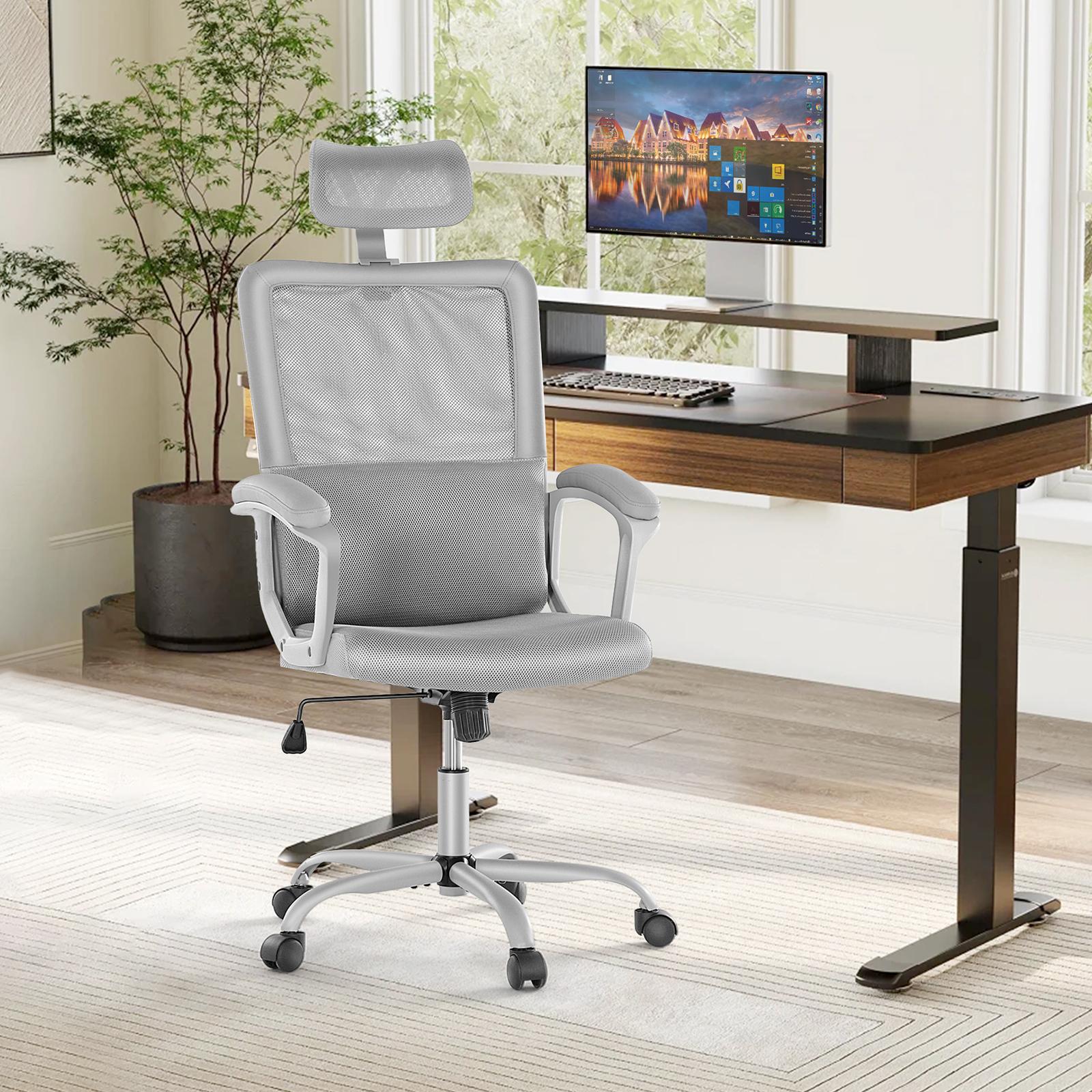 High Back Desk Chair with Adjustable Lumbar Support & Headrest,Comfortable Mesh Computer Chair with Soft Flip Up Arms, Adjustable Height and 120°Tilt