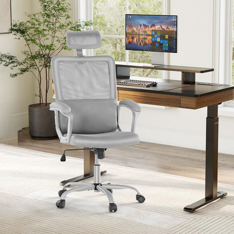 High Back Desk Chair with Adjustable Lumbar Support & Headrest,Comfortable Mesh Computer Chair with Soft Flip Up Arms, Adjustable Height and 120°Tilt