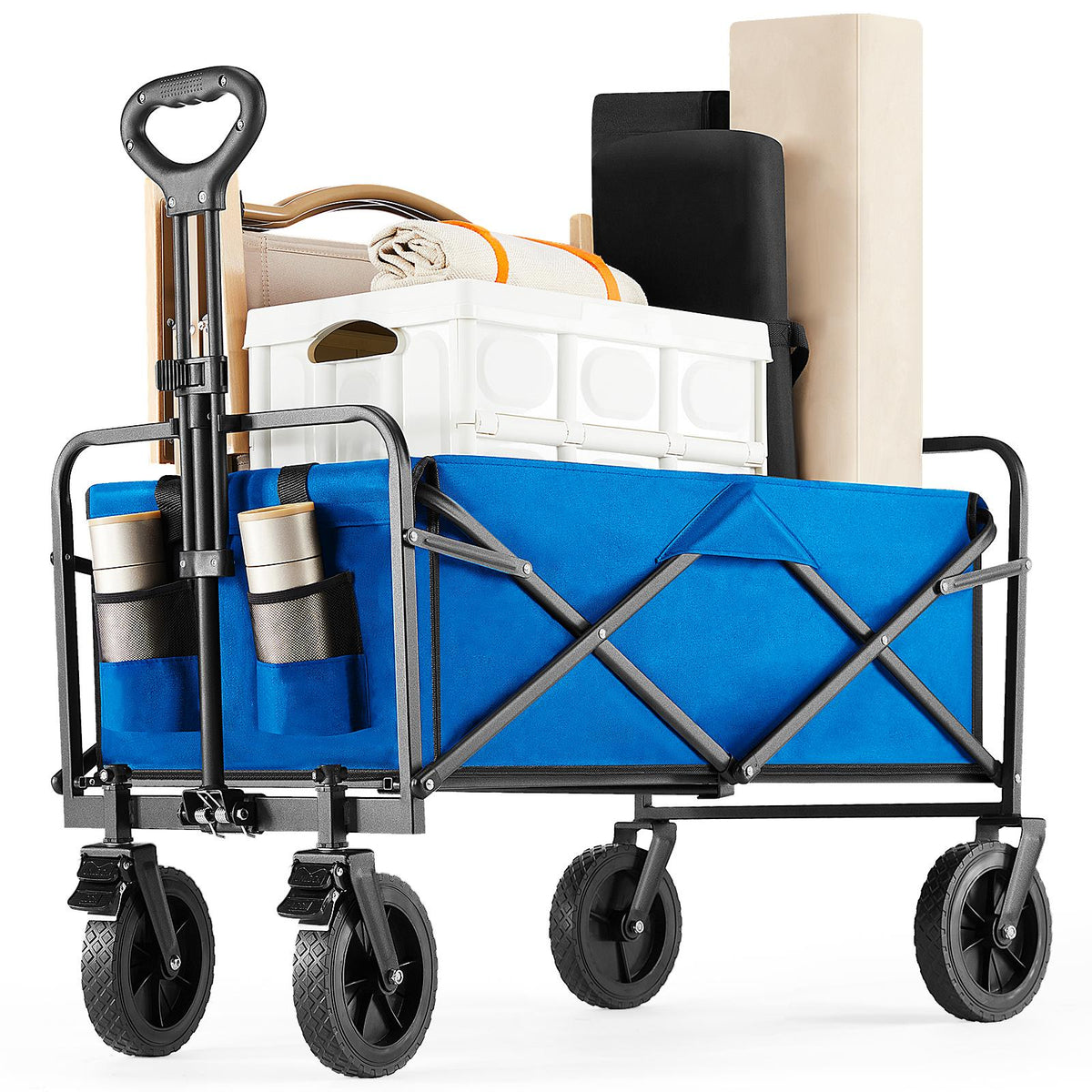Collapsible Folding Wagon Cart, Camping & Shopping, Heavy Duty Utility Wagon with All-Terrain Wheels, 330lbs (Black)