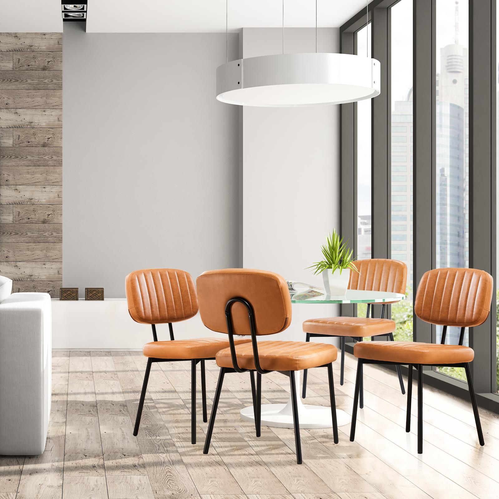 Dining Chairs ， Upholstered Mid Century Modern Kitchen Dining Room Accent Chairs with Faux Leather Cushion Seat