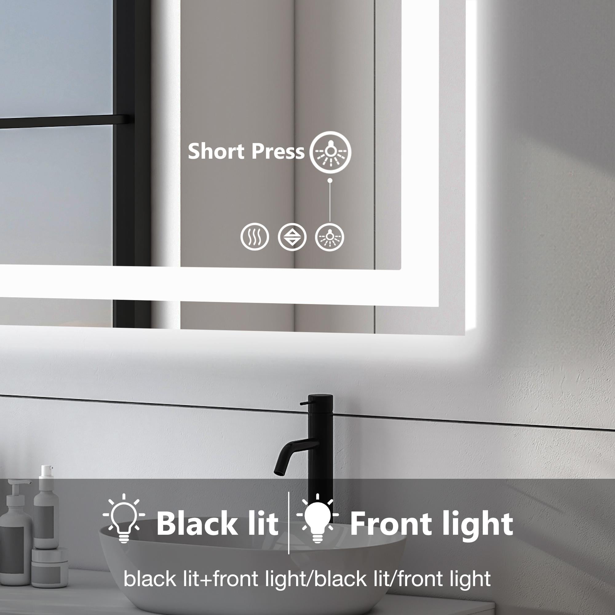 Anti-fog LED Bathroom Mirror with Dual Light Source and Three Lighting Modes