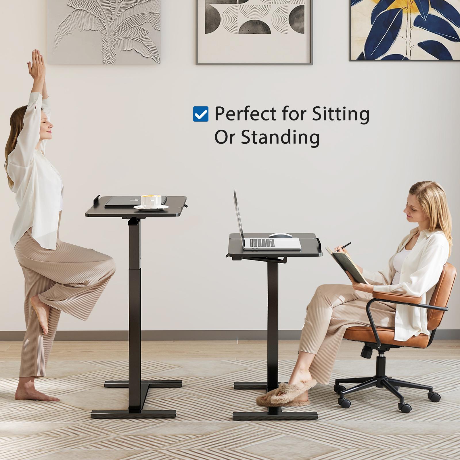 Adjustable Overbed Table with Wheels, Mobile Rolling Laptop Desk, Tilting Bedside Table for Laptop, Bed, Sofa, and Office Use, Black