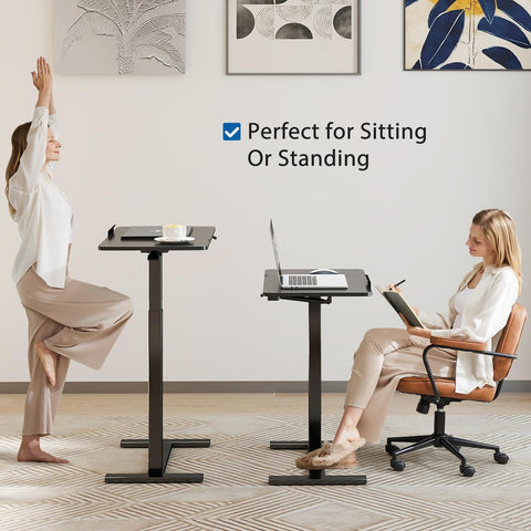 Adjustable Overbed Table with Wheels, Mobile Rolling Laptop Desk, Tilting Bedside Table for Laptop, Bed, Sofa, and Office Use, Black