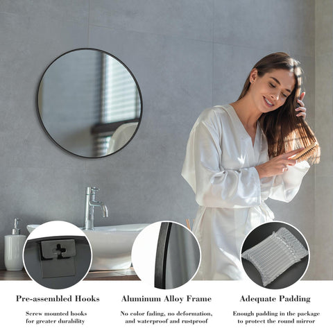 Black Round Wall Mirror 20 Inch, Bathroom Mirrors for Over Sink, Circle Mirror for Bathroom, Entryway, Bedroom, Vanity