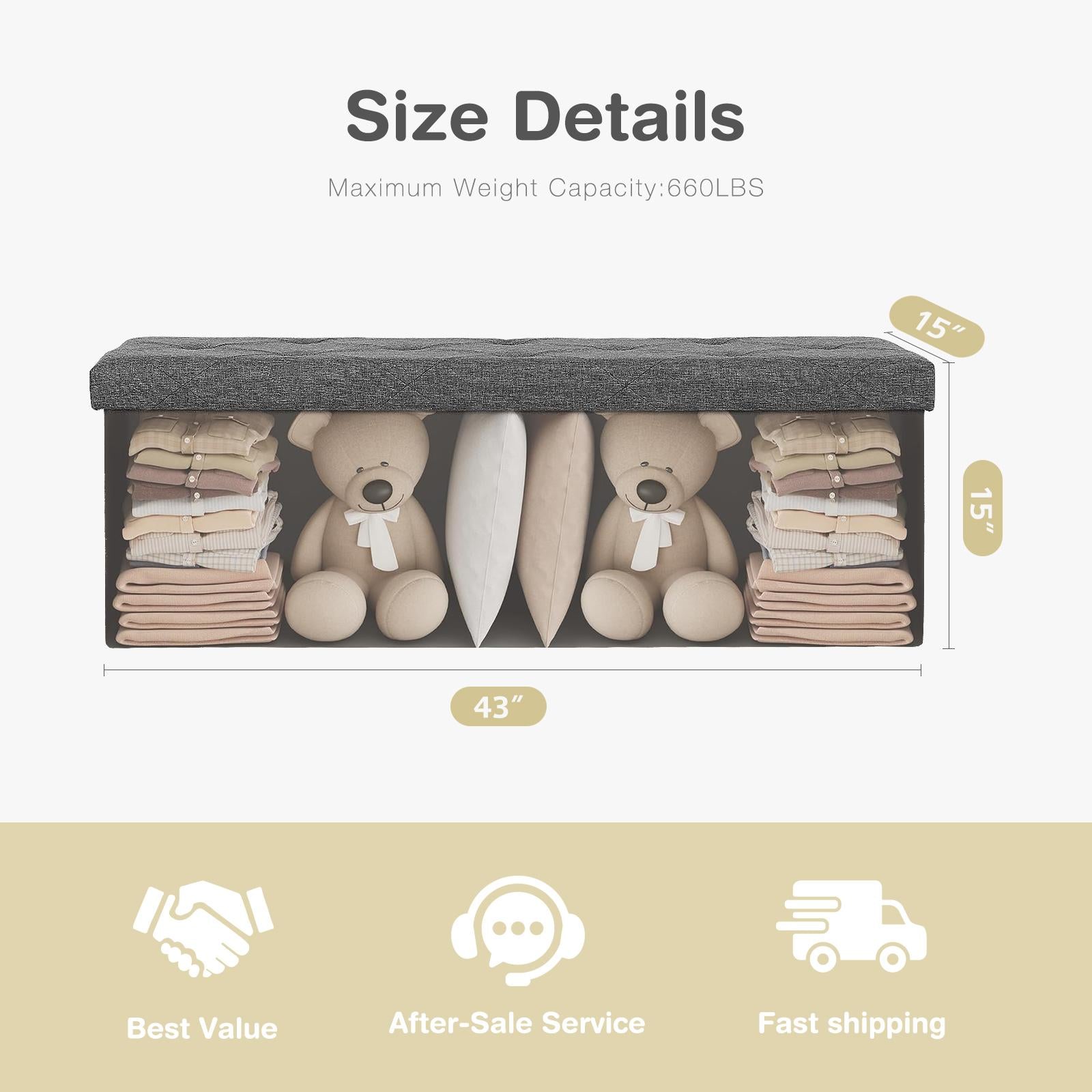 Storage Ottoman with Thicker Foam Padded Seat, Folding Foot Rest for Living Room End of Bed Bench