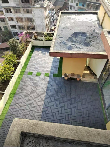 Plastic Interlocking Deck Tiles,44 Pack Patio Deck Tiles,12"x12" Square Waterproof Outdoor All Weather Use, Patio Decking Tiles for Poolside Balcony B
