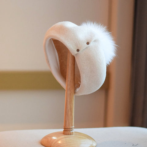 Wool Beret Women's Fur Ball Fashion Painter Cap