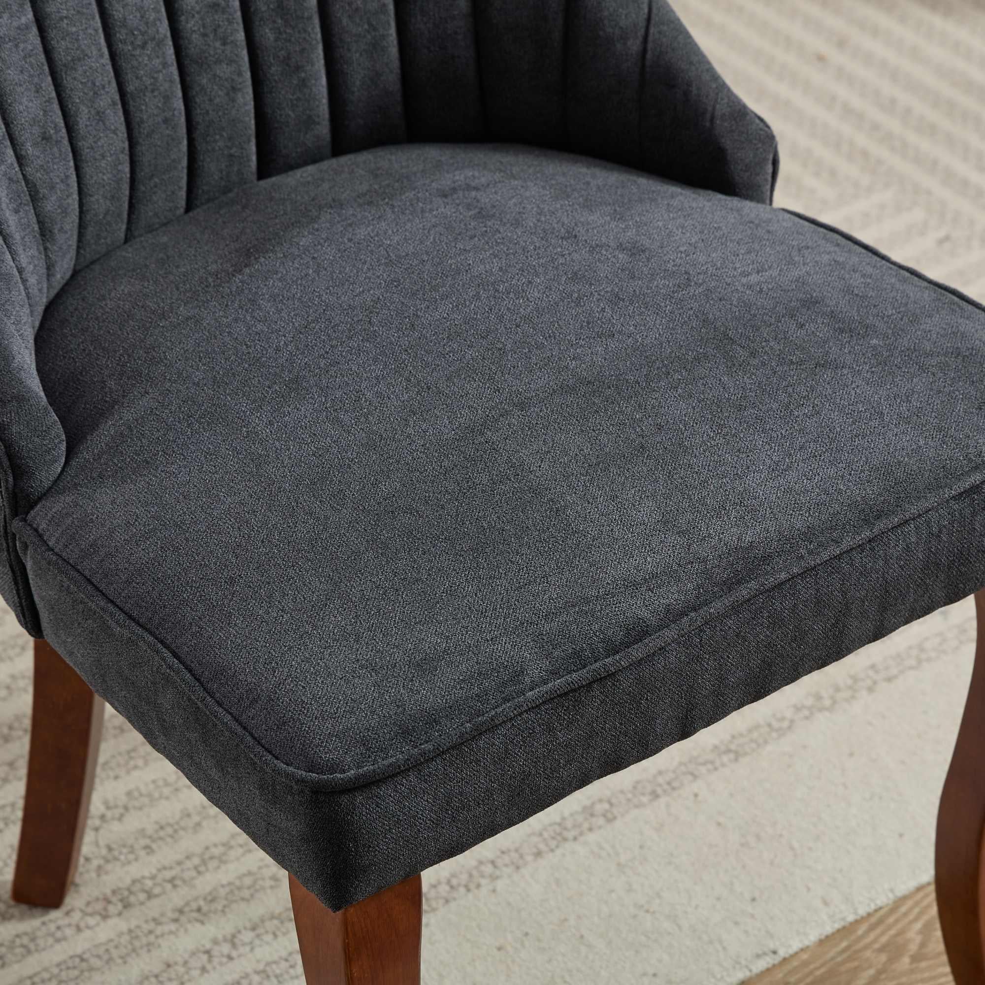 Rayon Cloth Flocking Linen Dining Chairs  Comfy Fabric Upholstered Accent Chair for Dining Room with Curved Solid Wood Legs,Set of 2