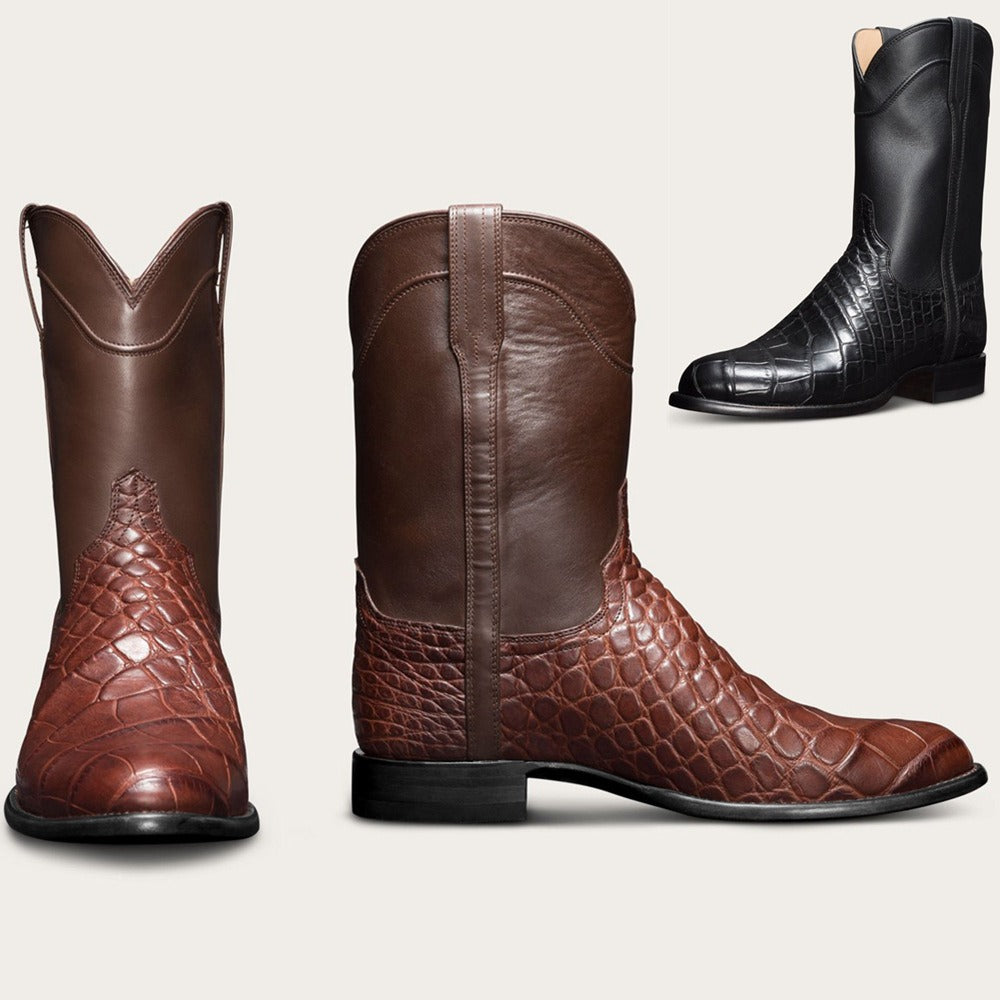 European and American Retro Men's Long Boots With Crocodile Pattern Western Denim Men's Shoes, Size 48