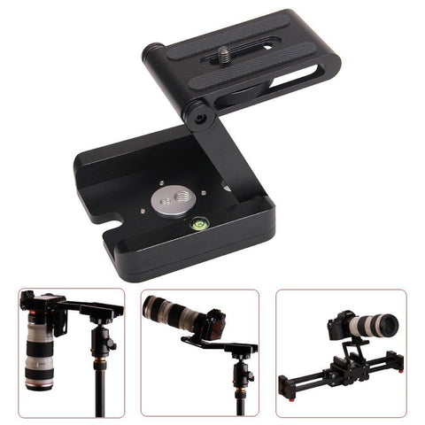Z Flex Tilt Tripod Head Aluminum Alloy Folding Z Tilt Head Quick Release Plate Stand Mount Spirit Level