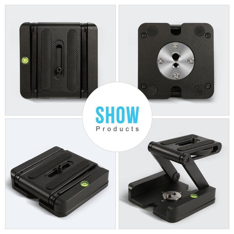 Z Flex Tilt Tripod Head Aluminum Alloy Folding Z Tilt Head Quick Release Plate Stand Mount Spirit Level