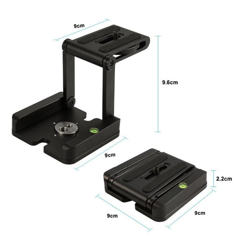 Z Flex Tilt Tripod Head Aluminum Alloy Folding Z Tilt Head Quick Release Plate Stand Mount Spirit Level
