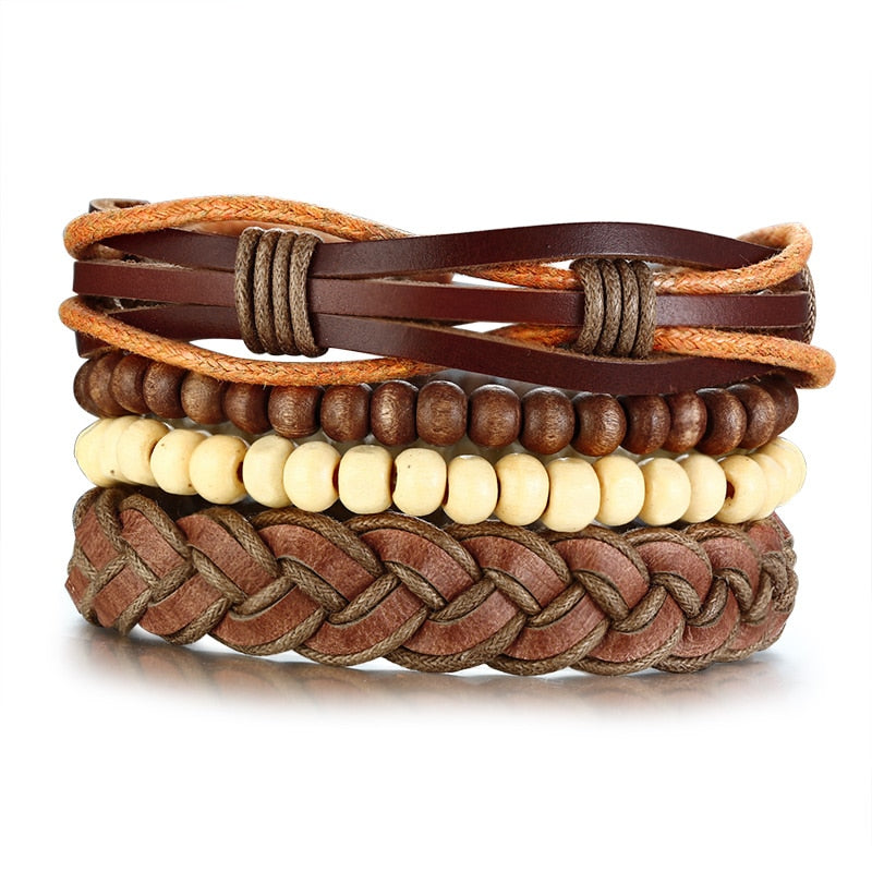 Retro Rotating Fish Bone Bead Bracelet Original Tribal Jewelry for Men Surfer Cuff Braslet Length Adjustable Bangle