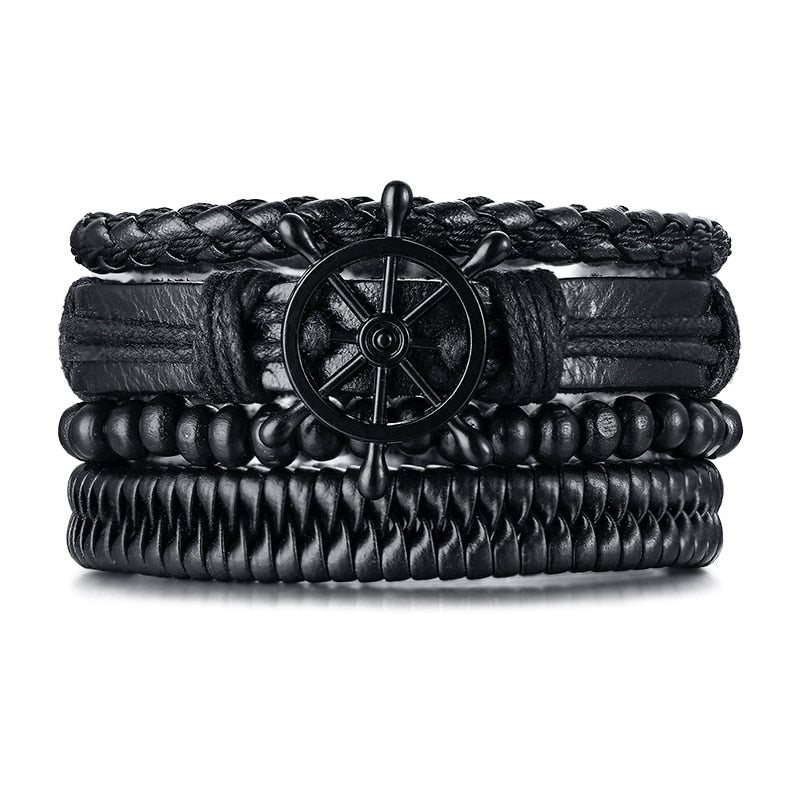 Retro Rotating Fish Bone Bead Bracelet Original Tribal Jewelry for Men Surfer Cuff Braslet Length Adjustable Bangle