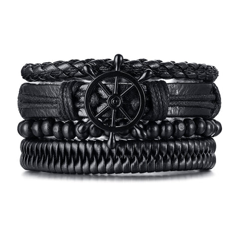 Retro Rotating Fish Bone Bead Bracelet Original Tribal Jewelry for Men Surfer Cuff Braslet Length Adjustable Bangle