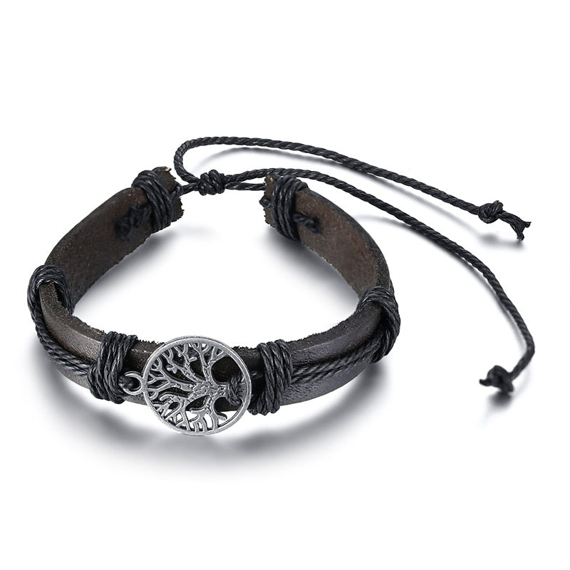 Retro Rotating Fish Bone Bead Bracelet Original Tribal Jewelry for Men Surfer Cuff Braslet Length Adjustable Bangle