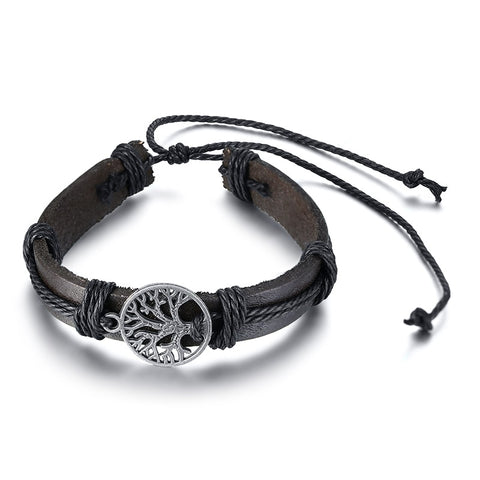 Retro Rotating Fish Bone Bead Bracelet Original Tribal Jewelry for Men Surfer Cuff Braslet Length Adjustable Bangle