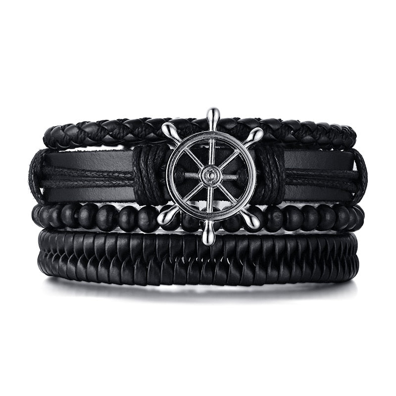 Retro Rotating Fish Bone Bead Bracelet Original Tribal Jewelry for Men Surfer Cuff Braslet Length Adjustable Bangle