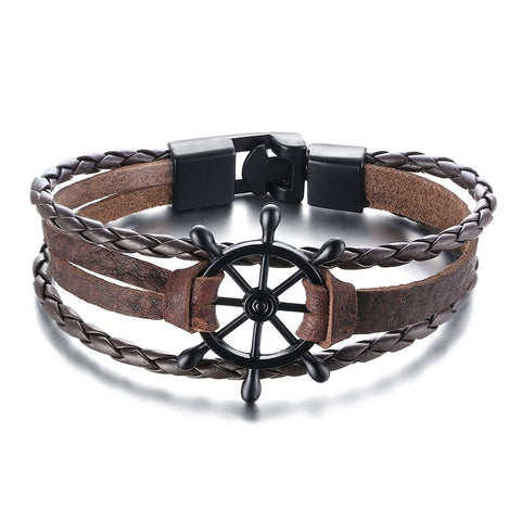 Retro Rotating Fish Bone Bead Bracelet Original Tribal Jewelry for Men Surfer Cuff Braslet Length Adjustable Bangle