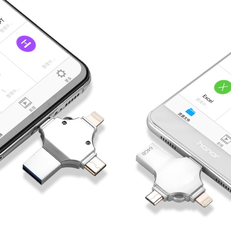 Type c Otg Usb Flash Drive 3.0 For Iphone ipad Android 16gb 32gb 64gb 128gb 256gb Pendrive 4in1