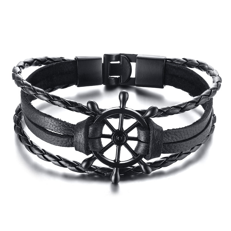 Retro Rotating Fish Bone Bead Bracelet Original Tribal Jewelry for Men Surfer Cuff Braslet Length Adjustable Bangle