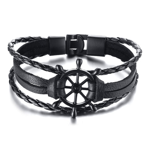 Retro Rotating Fish Bone Bead Bracelet Original Tribal Jewelry for Men Surfer Cuff Braslet Length Adjustable Bangle