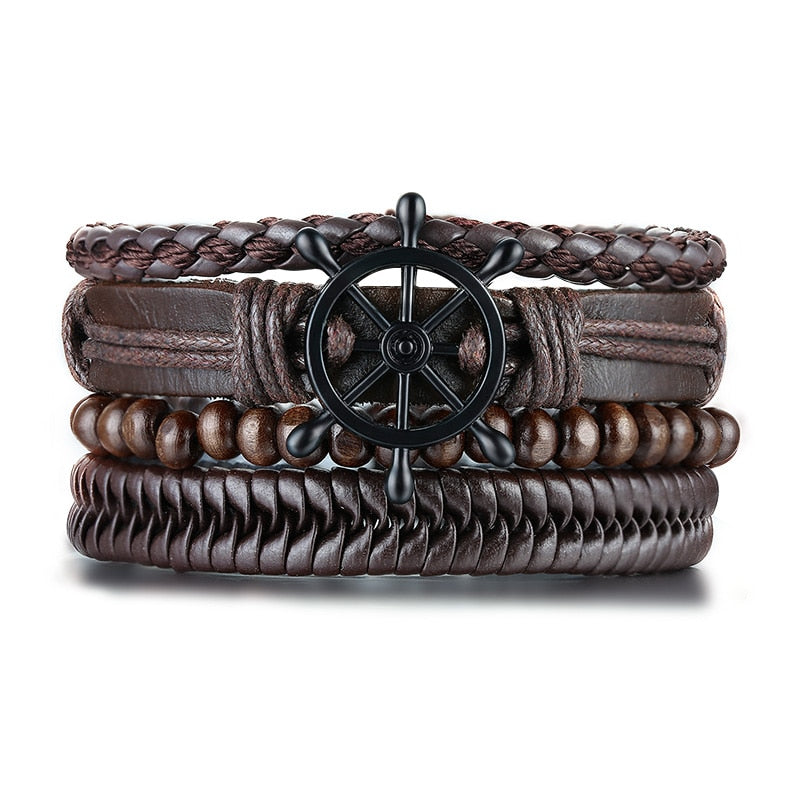 Retro Rotating Fish Bone Bead Bracelet Original Tribal Jewelry for Men Surfer Cuff Braslet Length Adjustable Bangle