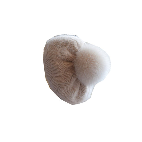 Women's Autumn And Winter Fox Fur Ball Knitted Warm Pile Heap Cap