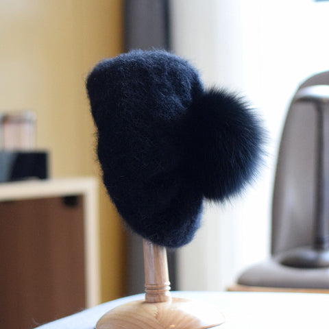Women's Autumn And Winter Fox Fur Ball Knitted Warm Pile Heap Cap