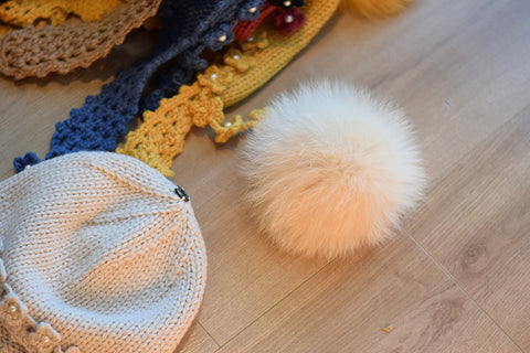 Fox Fur Ball Nail Pearl Long Braid Woolen Cap Female
