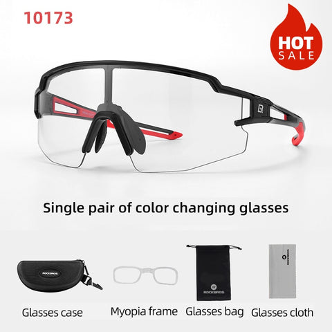 ROCKBROS Photochromic Cycling Glasses Polarized Built-in Myopia Frame Sports Sunglasses Men Women Glasses Cycling Eyewear Goggle