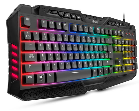 KROM KYRA-membrane Gaming keyboard, en layout, anti-ghosting N-19, WASD function, RGB Rainbow with 9 effects, USB, Black