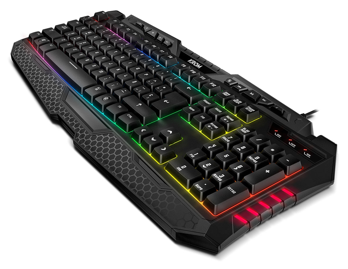 KROM KYRA-membrane Gaming keyboard, en layout, anti-ghosting N-19, WASD function, RGB Rainbow with 9 effects, USB, Black