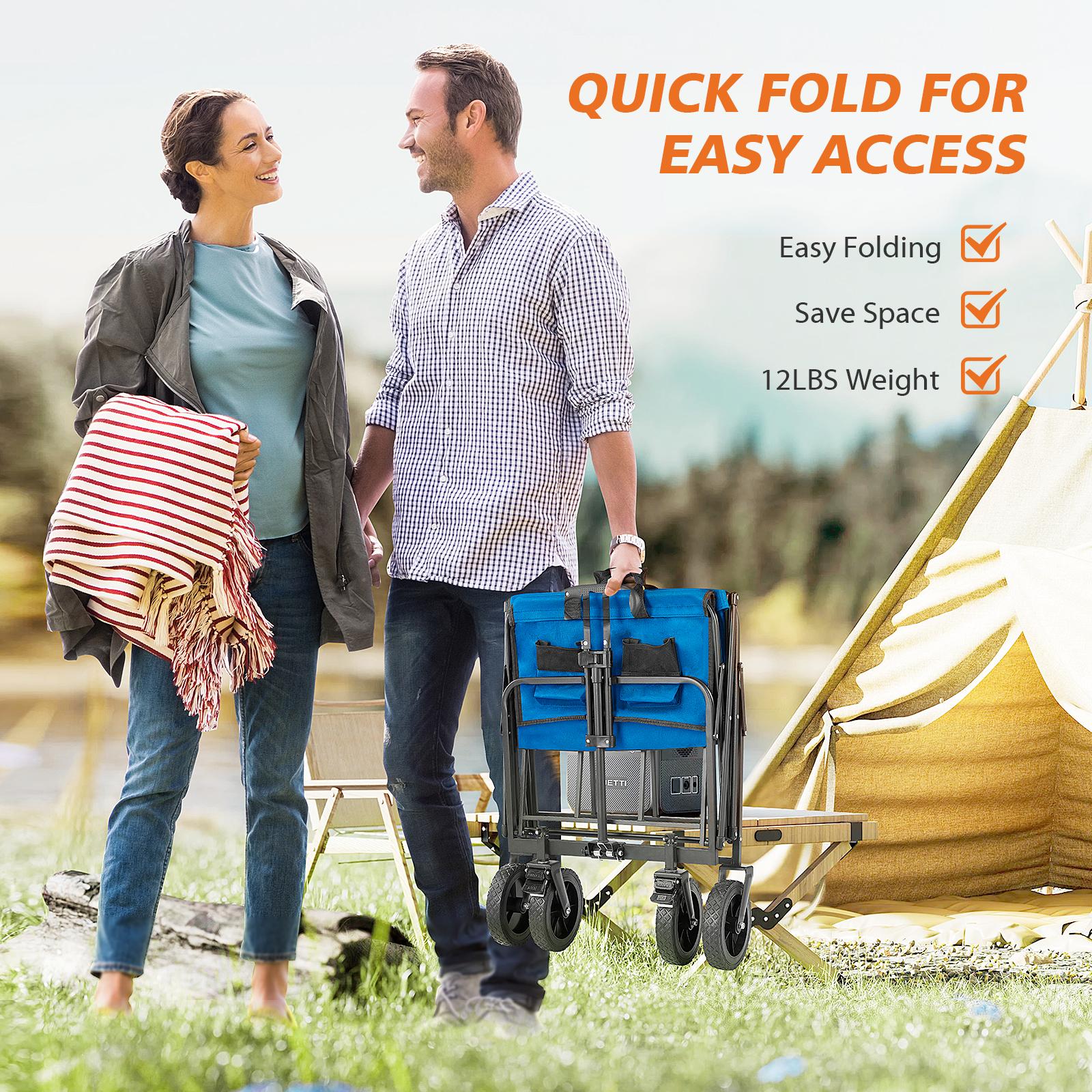 Collapsible Folding Wagon Cart, Camping & Shopping, Heavy Duty Utility Wagon with All-Terrain Wheels, 330lbs (Black)
