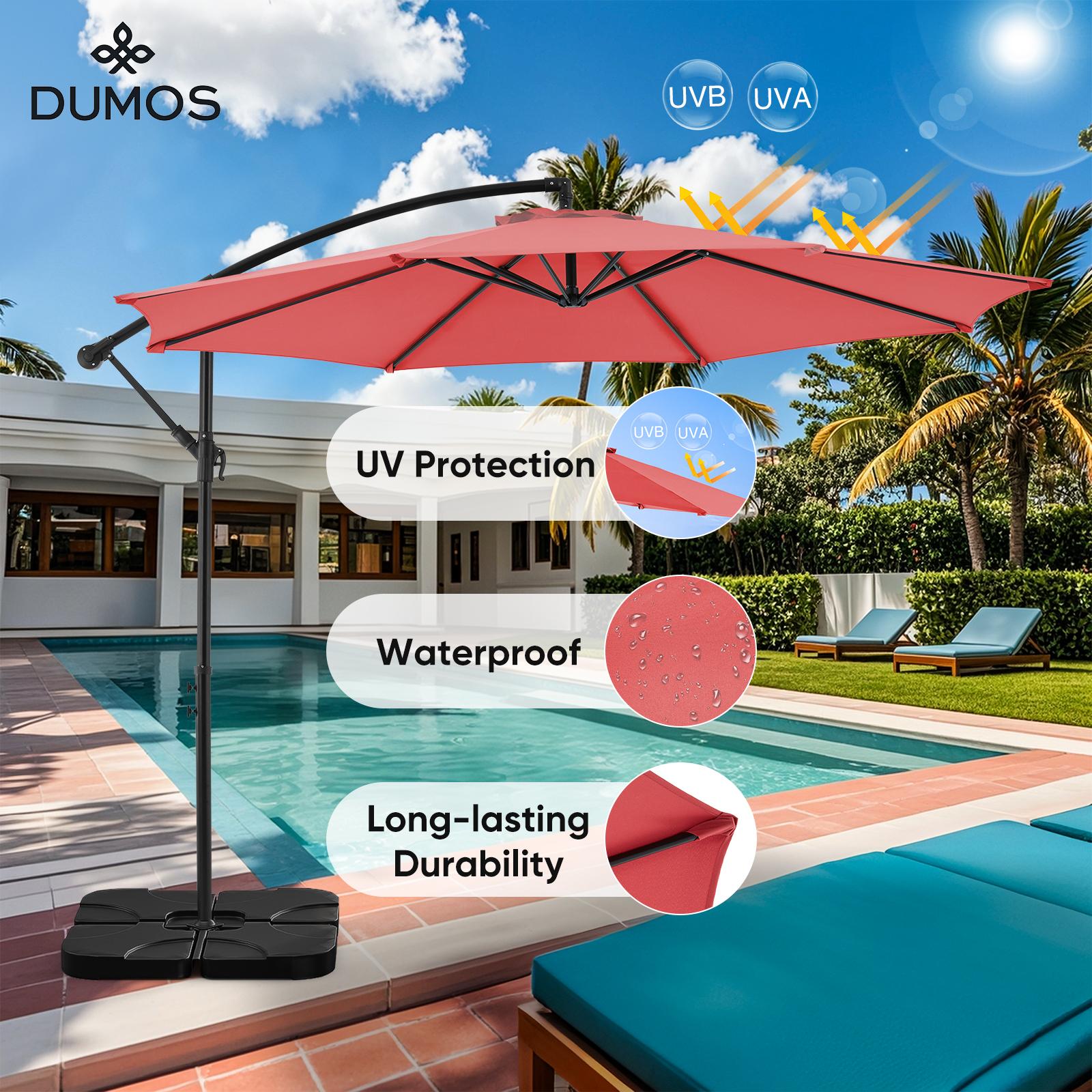 9.8FT Offset Patio Umbrella Hanging Cantilever Umbrella Outdoor Sun Shade with Easy Tilt Adjustment, 8 Ribs, UV Protection for Backyard, Lawn