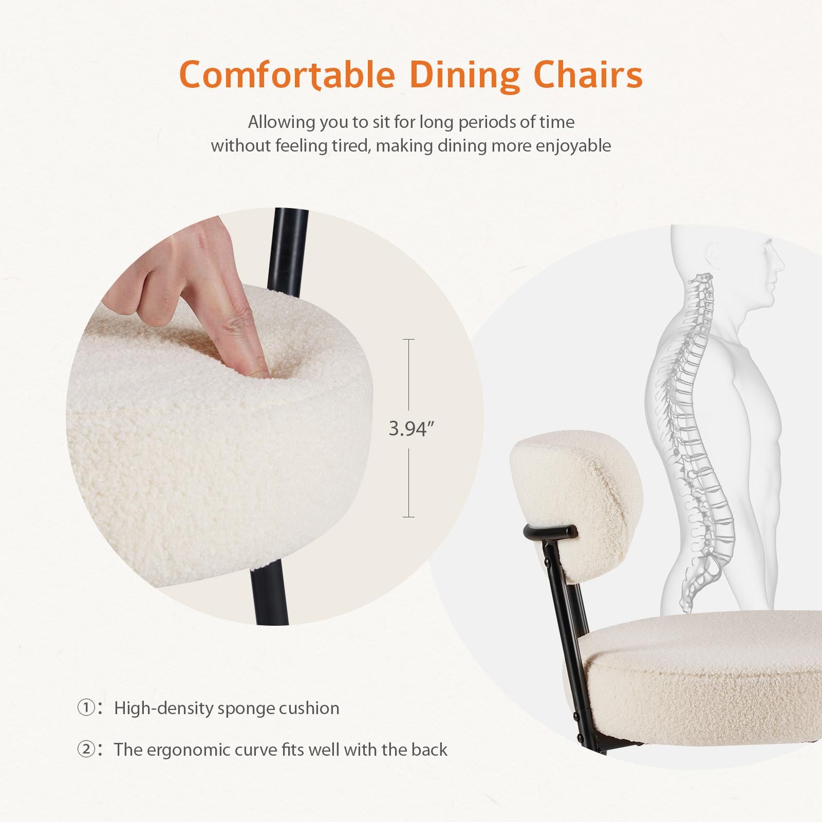 White Seat Cushion Black Steel Frame Comfort Dining Room Chair with Upholstered Backrest for Dining Room Bedroom