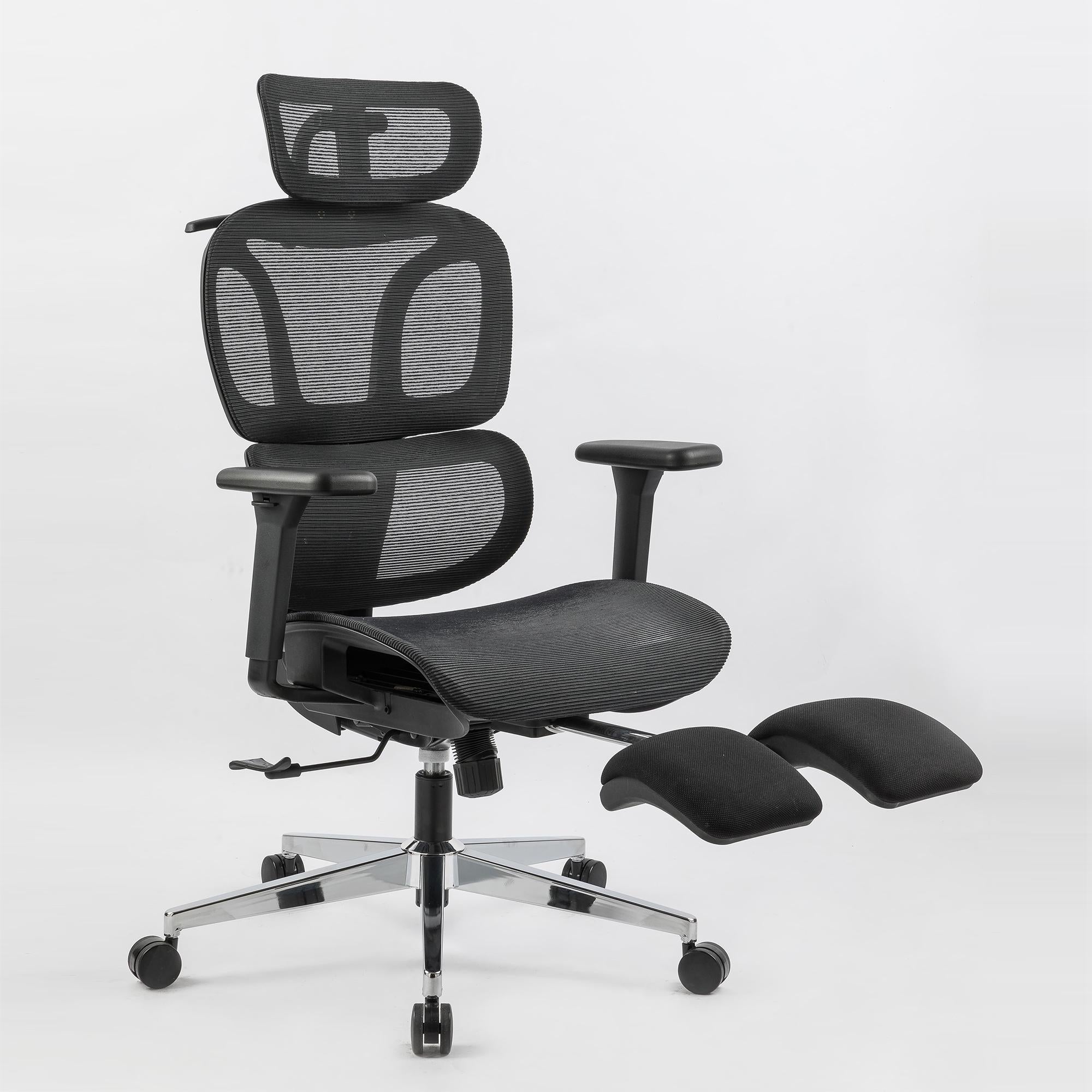 Full mesh office chair, ergonomic office chair, office mesh chair, adjustable headrest, armrests, foot pedals, with hanger
