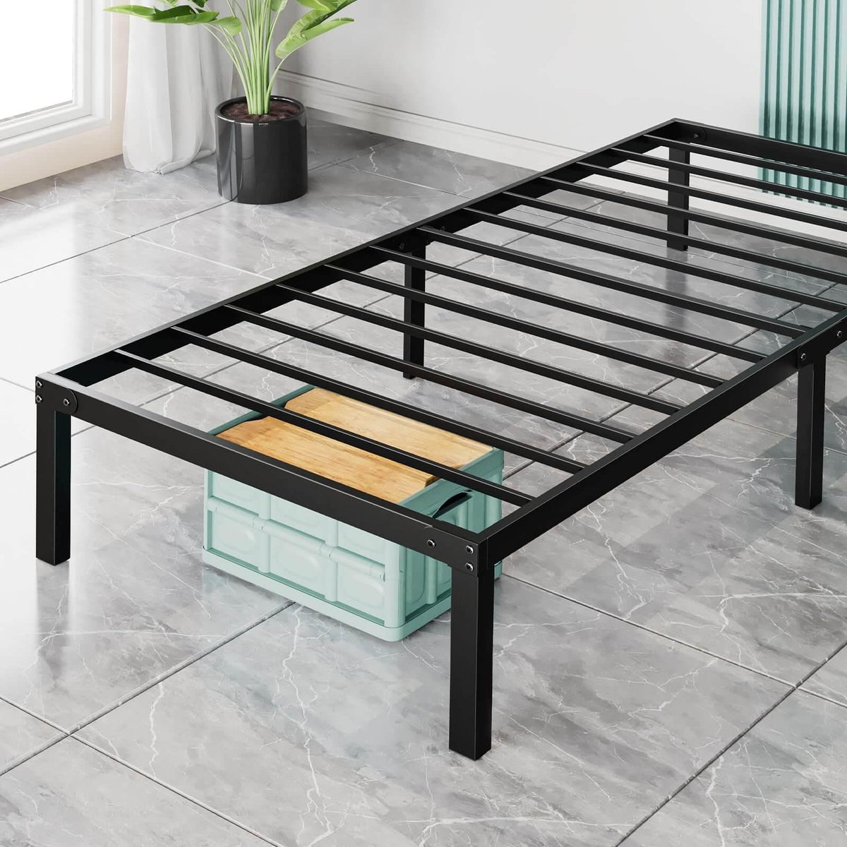 Bed Frame Metal Platform Bed Frame Mattress Foundation with Steel Slat Support