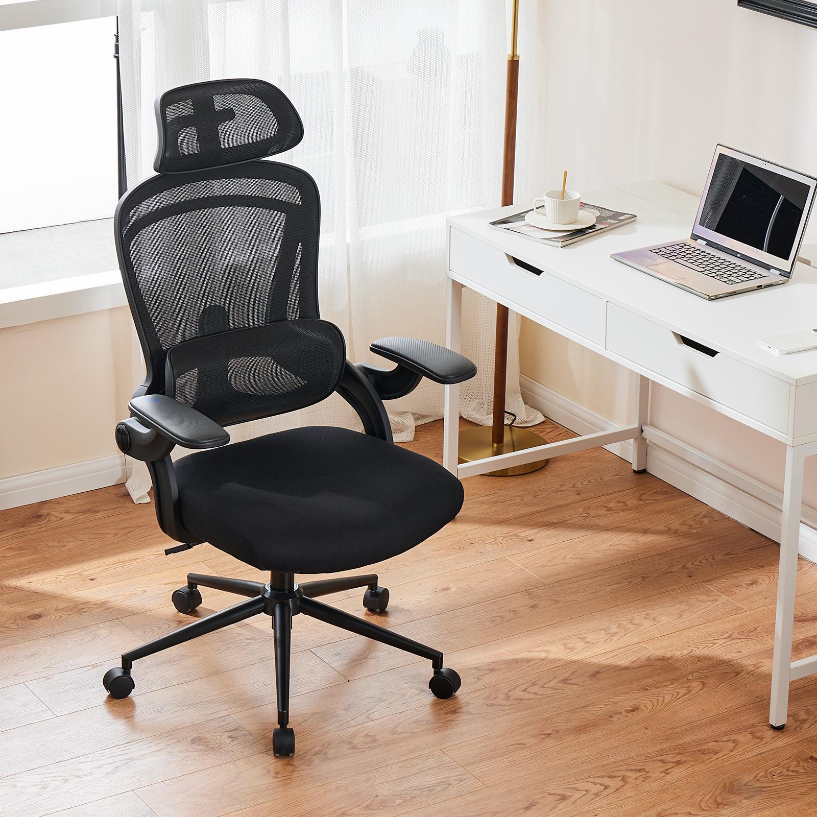 High Back Desk Chair with Adjustable Lumbar Support & Headrest,Comfortable Mesh Computer Chair with Soft Flip Up Arms, Adjustable Height and 120°Tilt