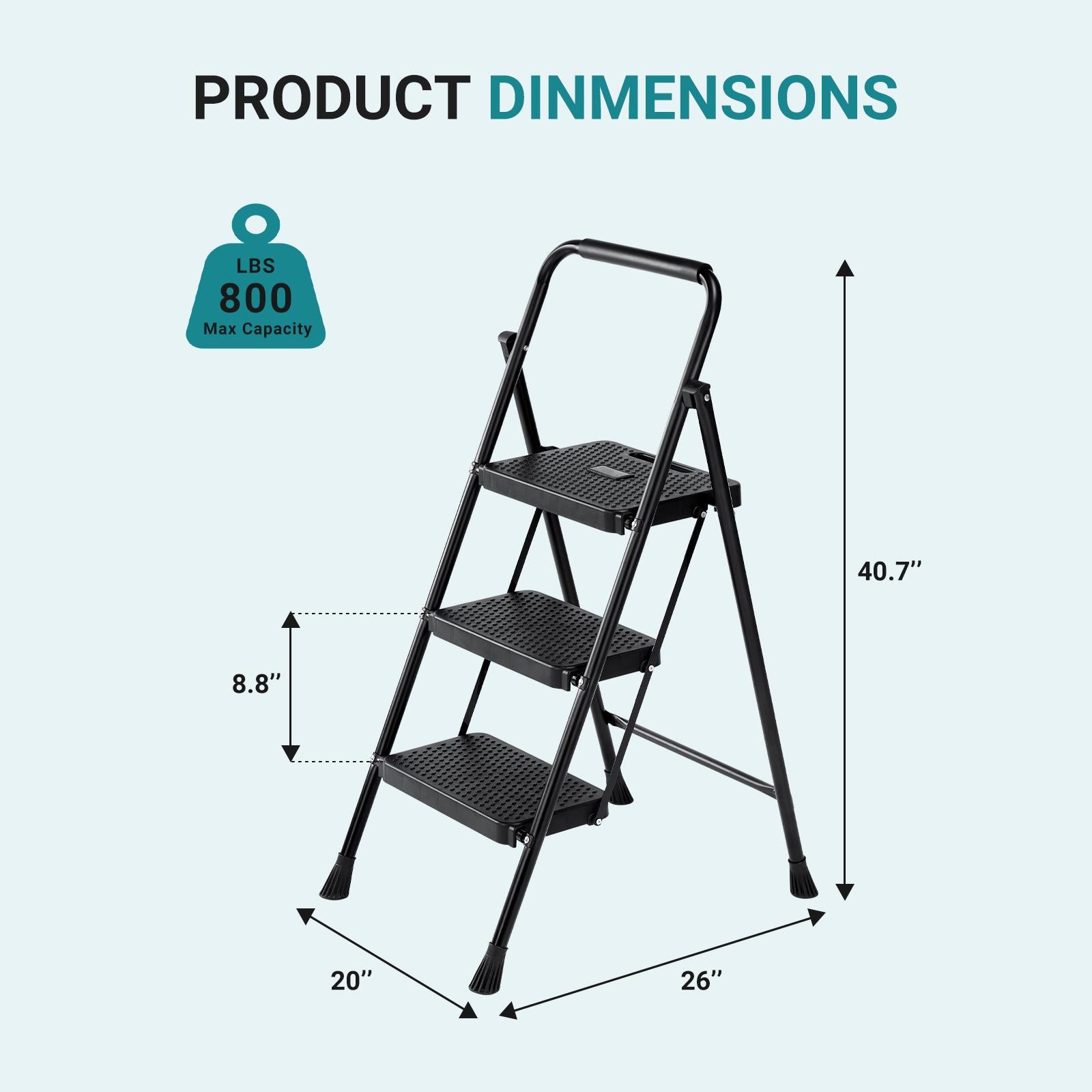 Household portable 3-layer step ladder, with safety buckle stable and safe