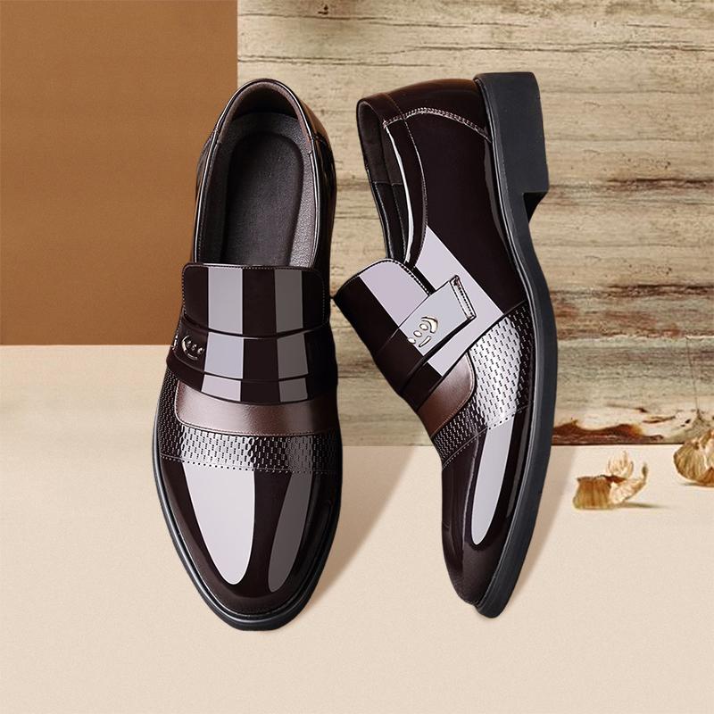 Men's Leather Slip-On Shoes - Waterproof Business Casual Dress Loafers, Memory Foam Comfort - Wedding, Office & Travel - Father's Day Gift-Black/Brown