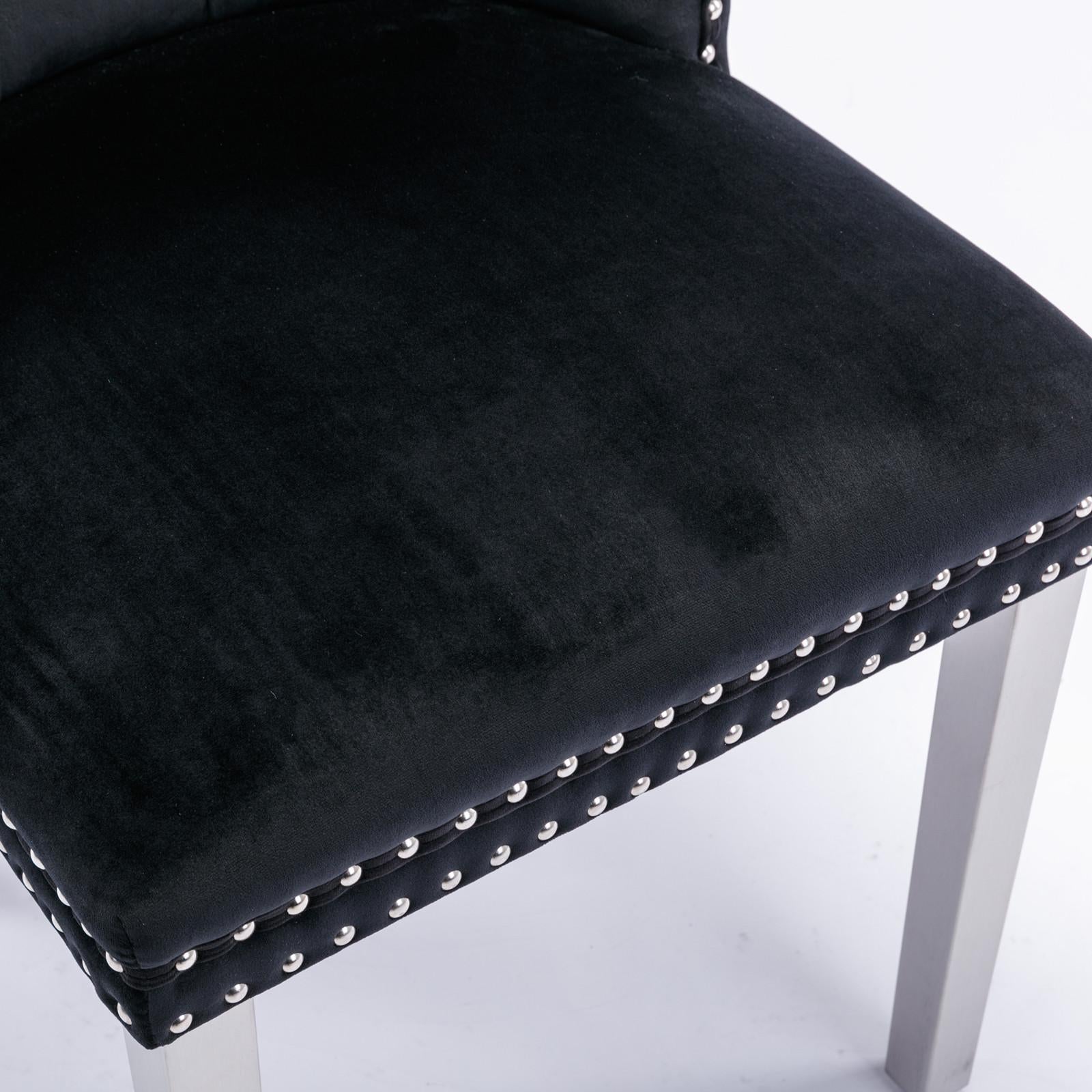Modern, High-end Tufted Solid Wood Contemporary Velvet Upholstered Dining Chair with Chrome Stainless Steel Plating Legs,Nailhead Trim,Set of 2