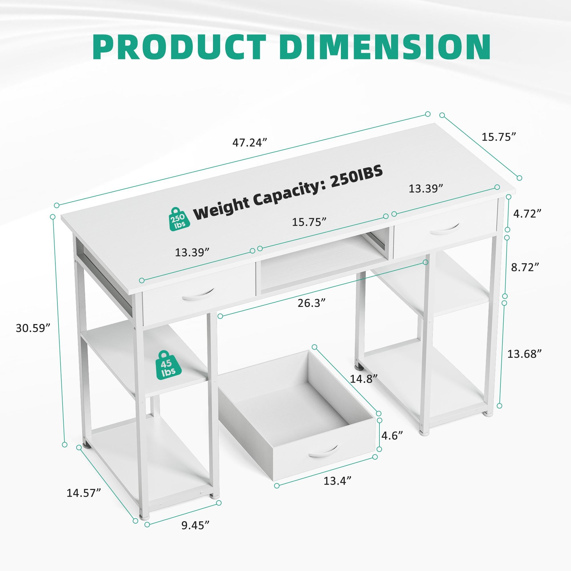 Computer Desk Small Home Office Bedroom Writing Study PC Table with Storage Space Fabric Side Bag Headphone Hook Metal Frame Adjustable